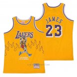 Camiseta Los Angeles Lakers LeBron James #23 Hardwood Classics Skull Edition Amarillo