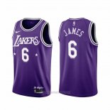 Camiseta Los Angeles Lakers LeBron James #6 Ciudad 2021-22 Violeta