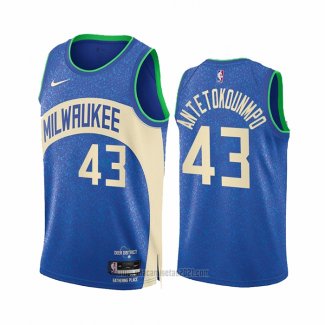 Camiseta Milwaukee Bucks Thanasis Antetokounmpo #43 Ciudad 2023-24 Azul