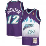 Camiseta Nino Utah Jazz John Stockton #12 Hardwood Classics Throwback 1996-97 Violeta