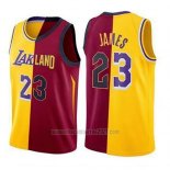 Camiseta Los Angeles Lakers Lebron James #23 Split 2018 Oro Rojo