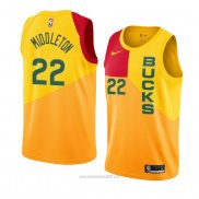 Camiseta Milwaukee Bucks Khris Middleton #22 Ciudad 2018-19 Amarillo