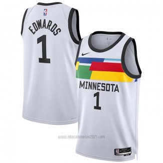 Camiseta Minnesota Timberwolves Anthony Edwards #1 Ciudad 2022-23 Blanco