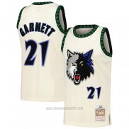 Camiseta Minnesota Timberwolves Kevin Garnet #21 Mitchell & Ness Chainstitch Crema