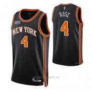 Camiseta New York Knicks Derrick Rose #4 Ciudad 2021-22 Negro