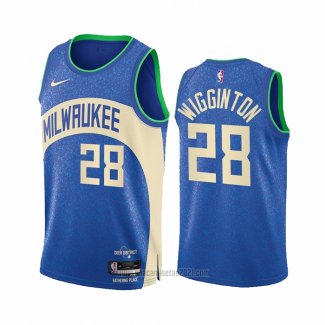 Camiseta Milwaukee Bucks Lindell Wigginton #28 Ciudad 2023-24 Azul