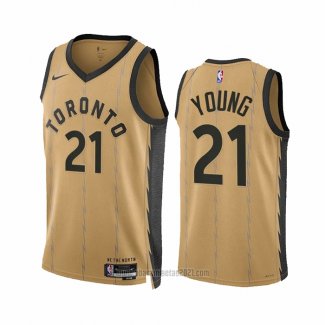 Camiseta Toronto Raptors Thaddeus Young #21 Ciudad 2023-24 Oro