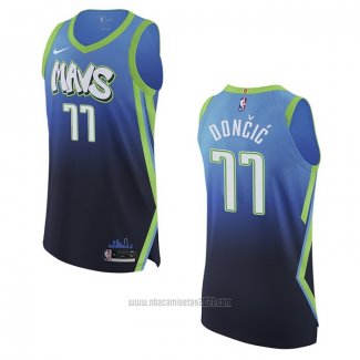 Camiseta Dallas Mavericks Luka Doncic #77 Ciudad Autentico Azul