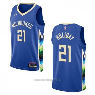 Camiseta Milwaukee Bucks Jrue Holiday #21 Ciudad 2022-23 Azul