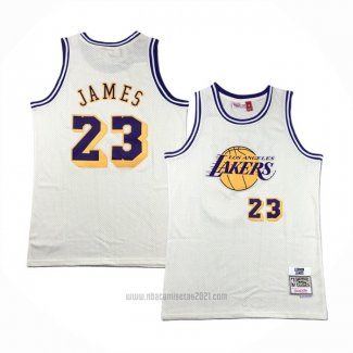 Camiseta Los Angeles Lakers Lebron James #23 Mitchell & Ness Chainstitch Crema