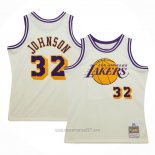 Camiseta Los Angeles Lakers Magic Johnson #32 Mitchell & Ness Chainstitch Crema