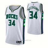 Camiseta Milwaukee Bucks Giannis Antetokounmpo #34 Ciudad 2021-22 Blanco