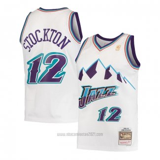 Camiseta Nino Utah Jazz John Stockton #12 Hardwood Classics Throwback 1996-97 Blanco