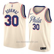 Camiseta Philadelphia 76ers Furkan Korkmaz #30 Ciudad 2018 Crema