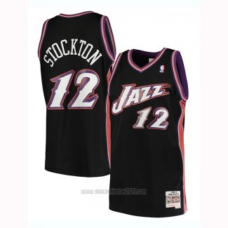 Camiseta Utah Jazz John Stockton #12 Hardwood Classics 1998-99 Negro