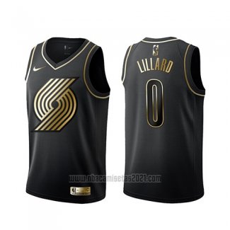 Camiseta Golden Edition Portland Trail Blazers Damian Lillard #0 Negro