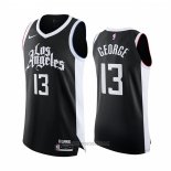 Camiseta Los Angeles Clippers Paul George #13 Ciudad 2020-21 Autentico Negro