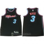 Camiseta Miami Heat Wade #3 Ciudad 2017-18 Negro Azul