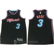 Camiseta Miami Heat Wade #3 Ciudad 2017-18 Negro Azul