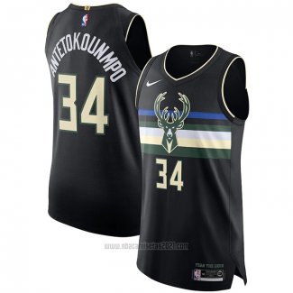 Camiseta Milwaukee Bucks Giannis Antetokounmpo #34 Statement Autentico Negro