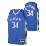 Camiseta Nino Milwaukee Bucks Giannis Antetokounmpo #34 Ciudad 2022-23 Azul