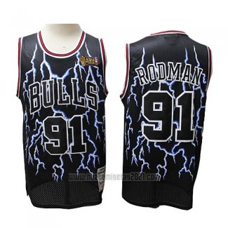 Camiseta Lightning Chicago Bulls Dennis Rodman #91 Negro