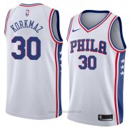 Camiseta Philadelphia 76ers Furkan Korkmaz #30 Association 2018 Blanco