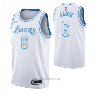 Camiseta Los Angeles Lakers LeBron James #6 Ciudad 2021-22 Blanco