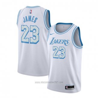 Camiseta Los Angeles Lakers Lebron James #23 Ciudad 2020-21 Blanco