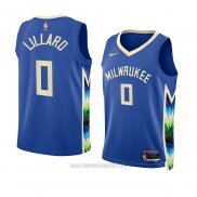 Camiseta Nino Milwaukee Bucks Damian Lillard #0 Ciudad 2022-23 Azul