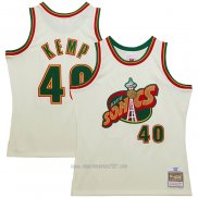 Camiseta Seattle SuperSonics Shawn Kemp #40 Mitchell & Ness Chainstitch Crema