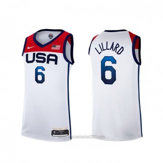 Camiseta USA 2021 Damian Lillard #6 Blanco