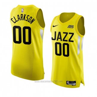 Camiseta Utah Jazz Jordan Clarkson #00 Icon Autentico 2022-23 Amarillo