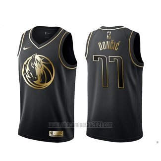 Camiseta Golden Edition Dallas Mavericks Luka Doncic #77 Negro