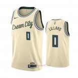 Camiseta Milwaukee Bucks Damian Lillard #0 Ciudad 2019-20 Crema