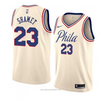 Camiseta Philadelphia 76ers Landry Shamet #23 Ciudad 2017-18 Crema