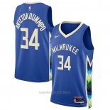 Camiseta Milwaukee Bucks Giannis Antetokounmpo #34 Ciudad 2022-23 Azul