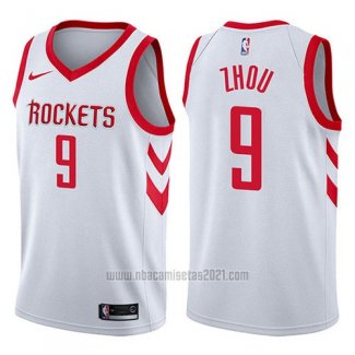 Camiseta Houston Rockets Zhou Qi #9 Swingman Association 2017-18 Blanco