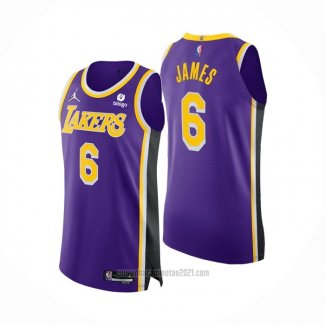 Camiseta Los Angeles Lakers LeBron James #6 Statement Autentico Violeta