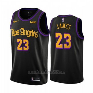 Camiseta Los Angeles Lakers Lebron James #23 Ciudad 2019-20 Negro