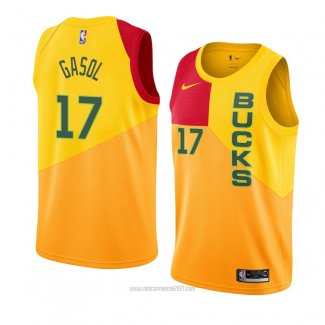 Camiseta Milwaukee Bucks Pau Gasol #17 Ciudad 2018-19 Amarillo