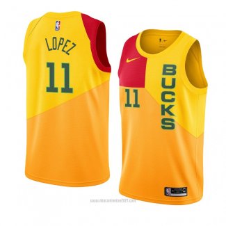 Camiseta Milwaukee Bucks Brook Lopez #11 Ciudad 2018-19 Amarillo