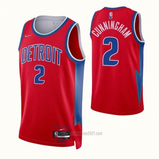 Camiseta Detroit Pistons Cade Cunningham #2 Ciudad 2021-22 Rojo