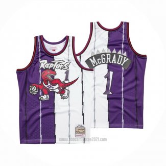 Camiseta Toronto Raptors Tracy Mcgrady #1 Mitchell & Ness 1998-99 Split Violeta Blanco