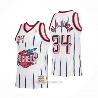 Camiseta Houston Rockets Hakeem Olajuwon #34 Mitchell & Ness 1996-97 Blanco