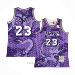 Camiseta Los Angeles Lakers Lebron James #23 Asian Heritage Throwback 2018-19 Violeta