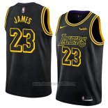 Camiseta Los Angeles Lakers Lebron James #23 Ciudad 2017-18 Negro