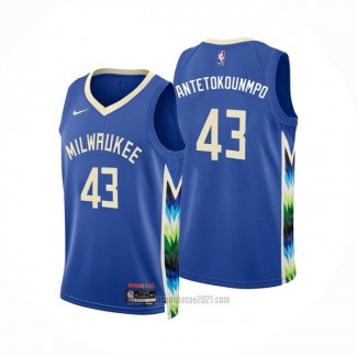 Camiseta Milwaukee Bucks Thanasis Antetokounmpo #43 Ciudad 2022-23 Azul