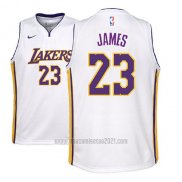 Camiseta Nino Los Angeles Lakers Lebron James #23 Association 2017-18 Blanco