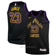 Camiseta Nino Los Angeles Lakers Lebron James #23 Ciudad 2023-24 Negro